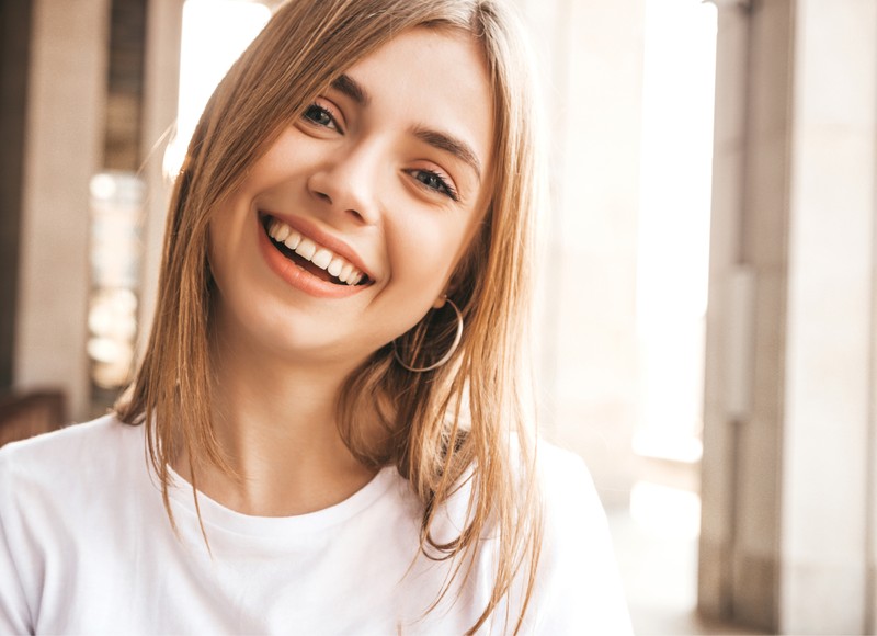 a woman smiling